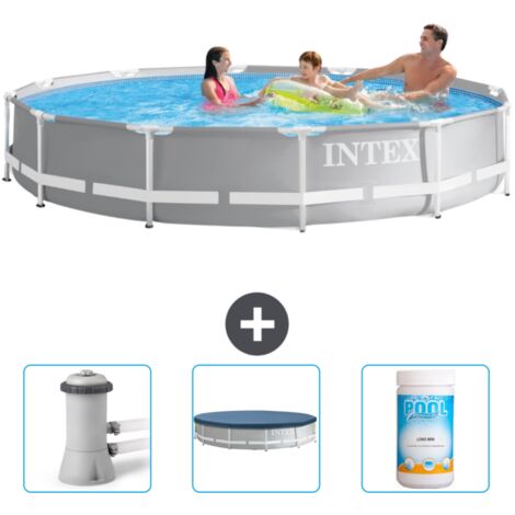 Piscine ronde prisme frame Intex - 366 x 76 cm - Grise - Incluse Accessoire CB75