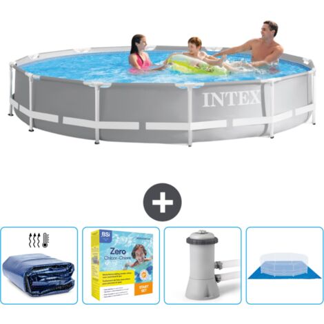 Piscine ronde prisme frame Intex - 366 x 76 cm - Grise - Incluse Accessoire CB8