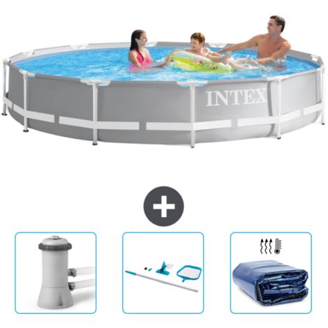 Piscine ronde prisme frame Intex - 366 x 76 cm - Grise - Incluse Accessoire CB81