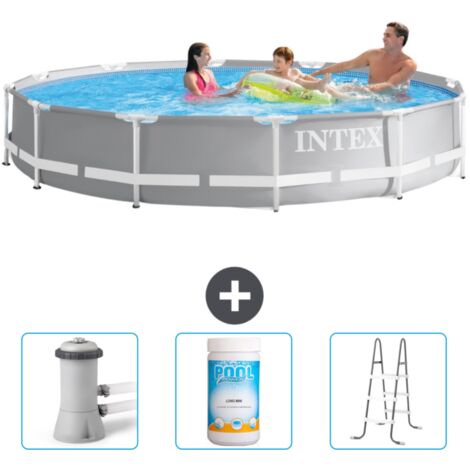 Piscine ronde prisme frame Intex - 366 x 76 cm - Grise - Incluse Accessoire CB84