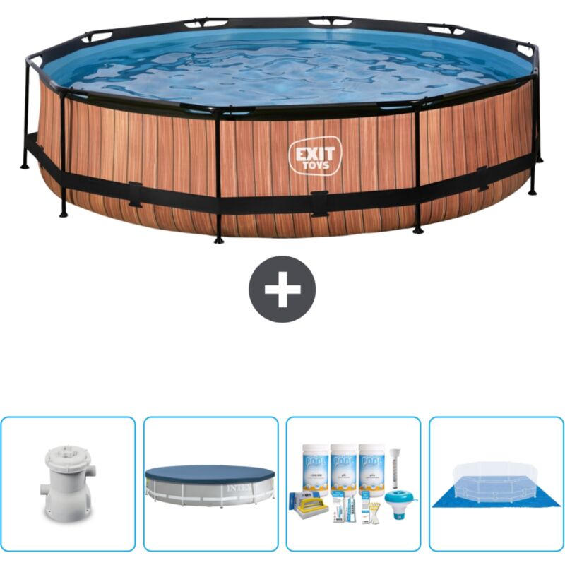 Piscine Ronde Structure Bois exit - 360 x 76 cm - Comprend des Accessoires CB15