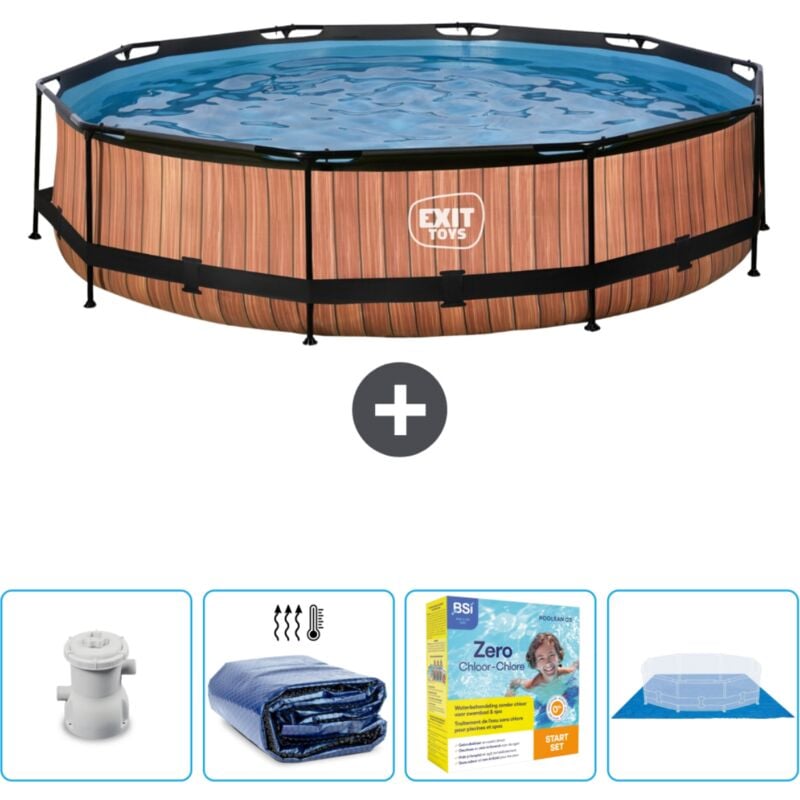 Piscine Ronde Structure Bois EXIT - 360 x 76 cm - Comprend des Accessoires CB22
