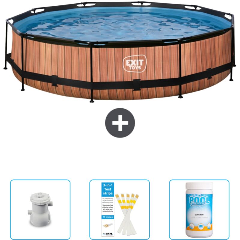 Exit Toys - Piscine Ronde Structure Bois exit - 360 x 76 cm - Comprend des Accessoires CB85