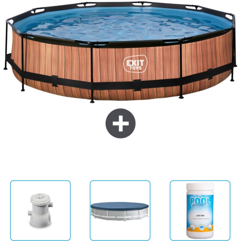 Exit Toys - Piscine Ronde Structure Bois exit - 360 x 76 cm - Comprend des Accessoires CB87