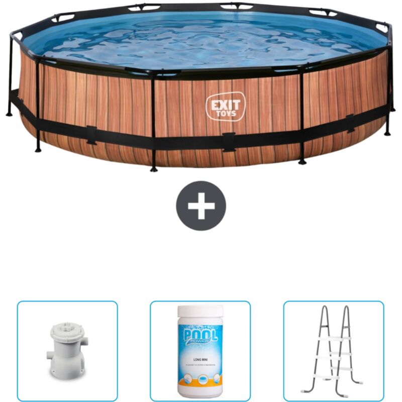 Piscine Ronde Structure Bois EXIT - 360 x 76 cm - Comprend des Accessoires CB96
