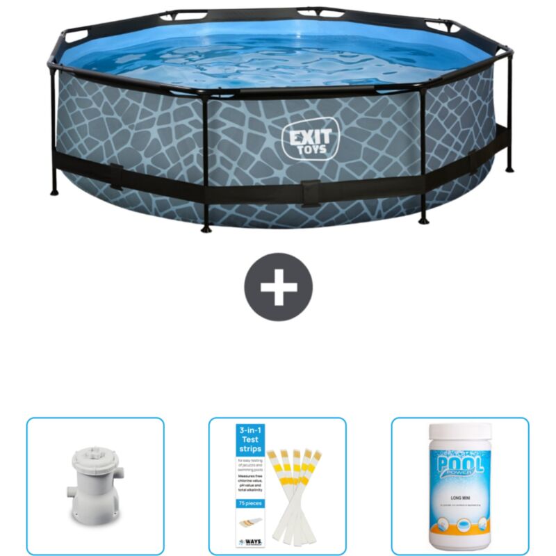Piscine ronde structure en pierre exit - 300 x 76 cm - Comprend des Accessoires CB85