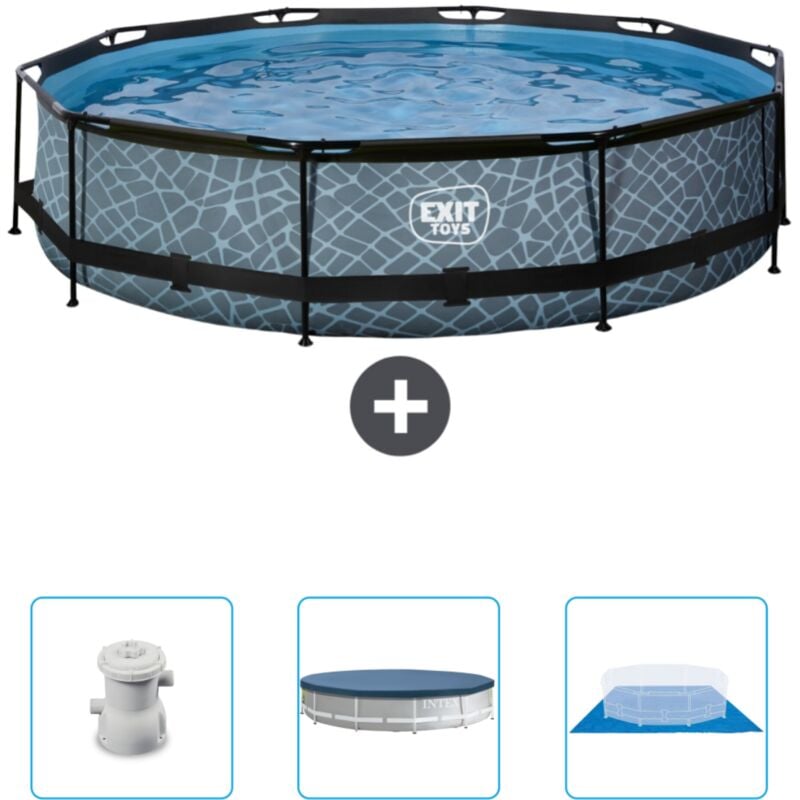 Exit Toys - Piscine ronde structure en pierre exit - 360 x 76 cm - Comprend des Accessoires CB88