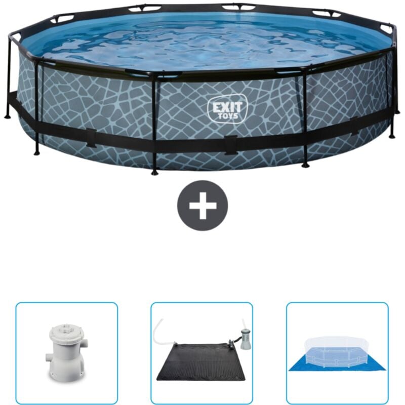 Piscine ronde structure en pierre EXIT - 360 x 76 cm - Comprend des Accessoires CB91