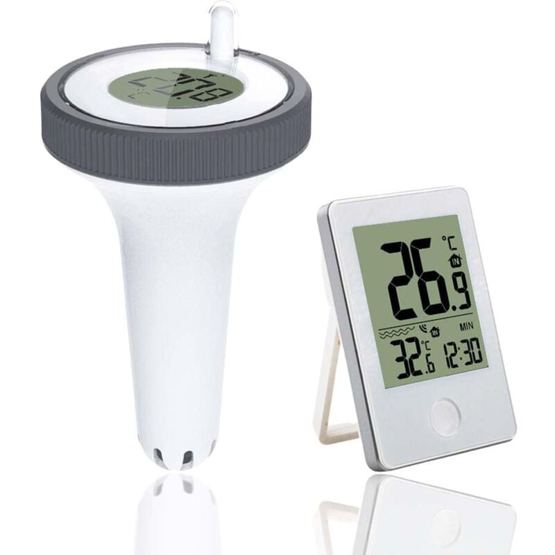 Piscine Thermomètre Flottant Jauge,Thermomètre Intérieur et Extérieur Flottant sans Fil,Thermomètre de Piscine Numérique avec écran LCD