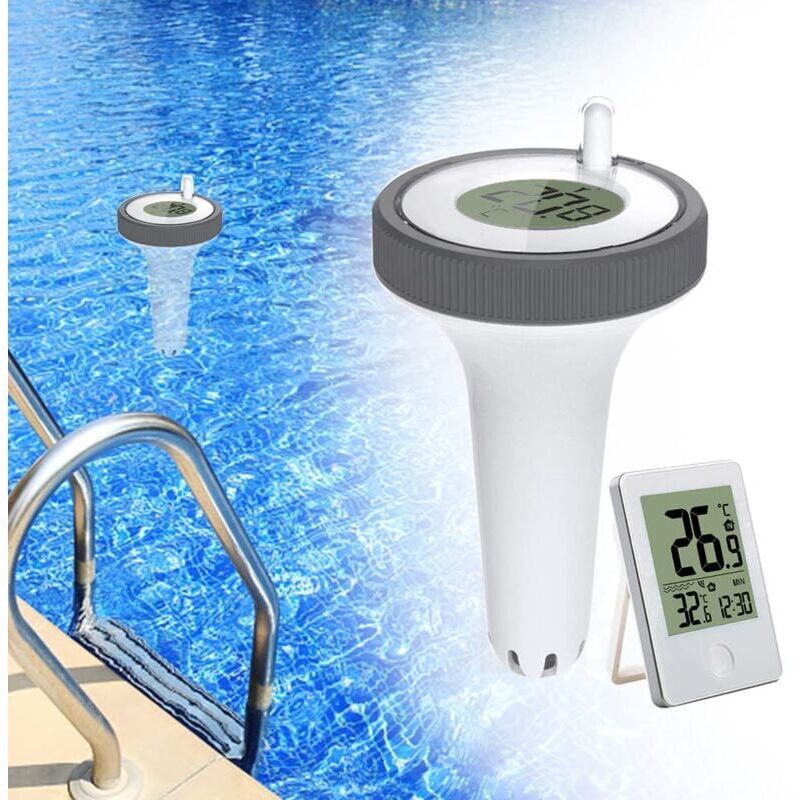 Piscine Thermomètre Flottant Jauge,Thermomètre Intérieur et Extérieur Flottant sans Fil,Thermomètre de Piscine Numérique avec écran LCD