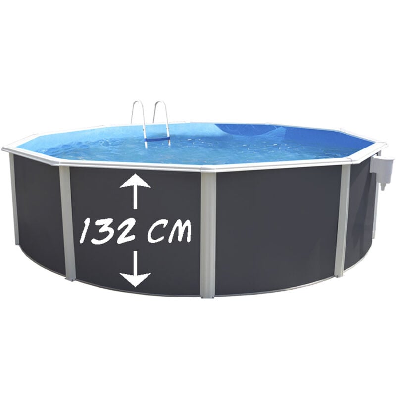 TOI - Kit piscine hors-sol acier anthracite magnum compact ronde Ø350x132cm filtre à sable