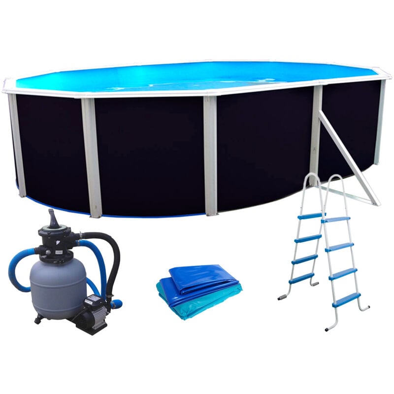 Kit piscine hors-sol acier TOI anthracite mallorca ovale 500x366x120cm filtre à sable
