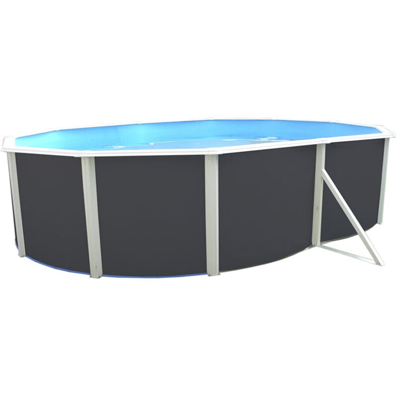 Kit piscine hors-sol acier TOI anthracite mallorca ovale 550x366x120cm filtre à sable