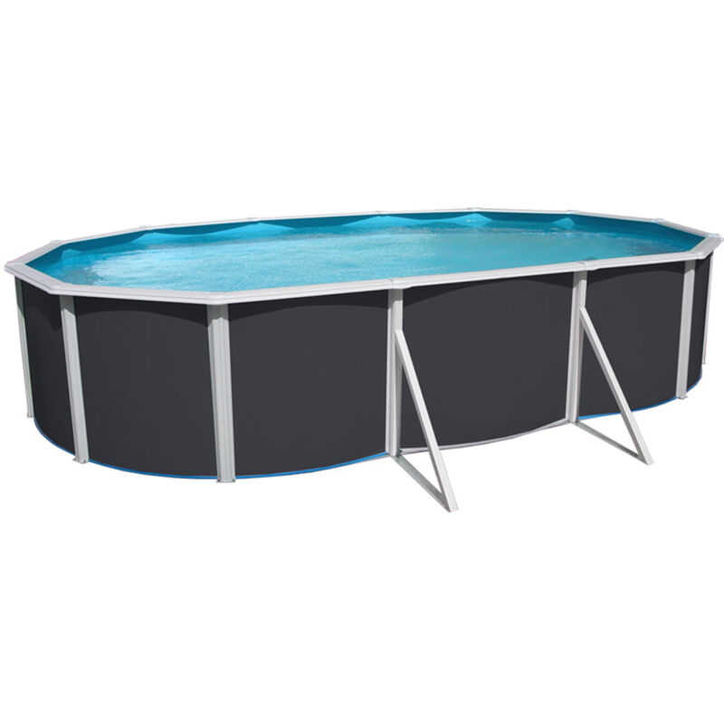 Kit piscine hors-sol acier TOI anthracite mallorca ovale 640x366x120cm filtre à sable