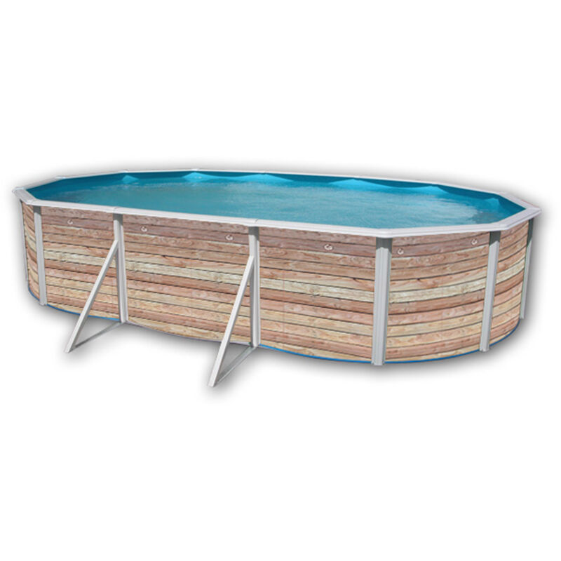 Kit piscine hors-sol acier TOI pinus ovale décoration bois 6.40 x 3.66 x 1.20m