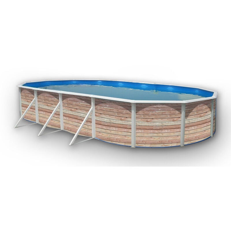 Kit piscine hors-sol acier TOI pinus ovale décoration bois 7.30 x 3.66 x 1.20m
