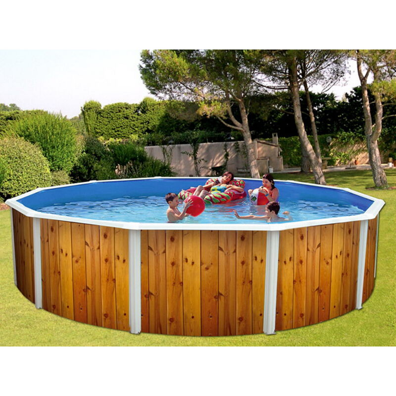 Kit piscine hors-sol acier TOI veta ronde décoration bois 3.50m x 1.20m