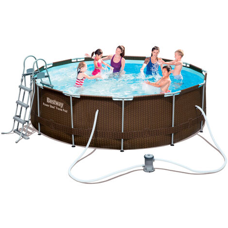 Piscine tubulaire amovible Bestway Power Steel Design en Rotin 427x122 cm Filtre à cartouche de 3.028 litres/heure