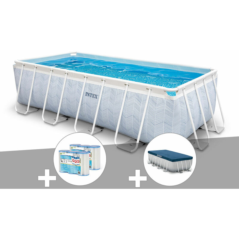 Intex - Kit piscine tubulaire Chevron rectangulaire 4,00 x 2,00 x 1,00 m + 6 cartouches de filtration + Bâche de protection