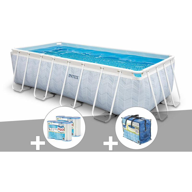 Kit piscine tubulaire Intex Chevron rectangulaire 4,00 x 2,00 x 1,00 m + 6 cartouches de filtration + Bâche à bulles