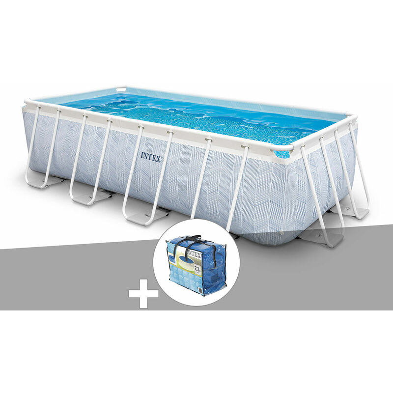 Intex - Kit piscine tubulaire Chevron rectangulaire 4,00 x 2,00 x 1,00 m + Bâche à bulles