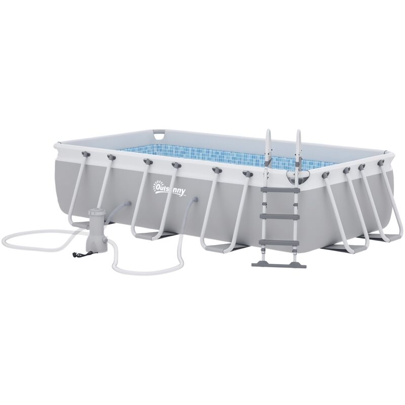 Piscine tubulaire hors sol 5 personnes avec accessoires dim. 425L x 230l x 101H cm acier pvc gris bleu