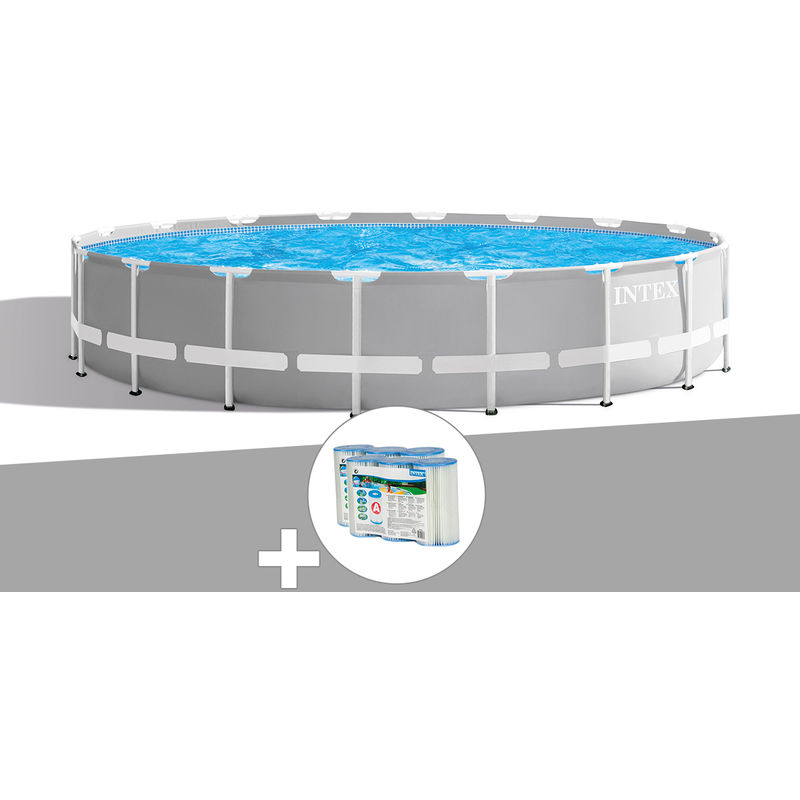 Intex - Kit piscine tubulaire Prism Frame ronde 6,10 x 1,32 m + 6 cartouches de filtration