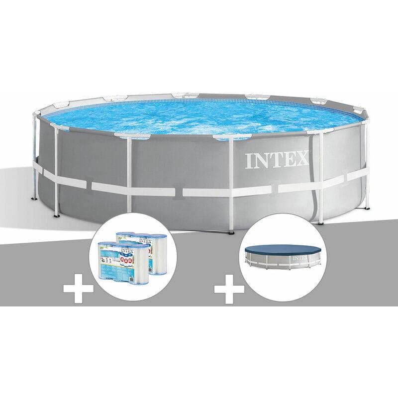 Intex - Kit piscine tubulaire Prism Frame ronde 3,66 x 1,22 m + 6 cartouches de filtration + Bâche de protection