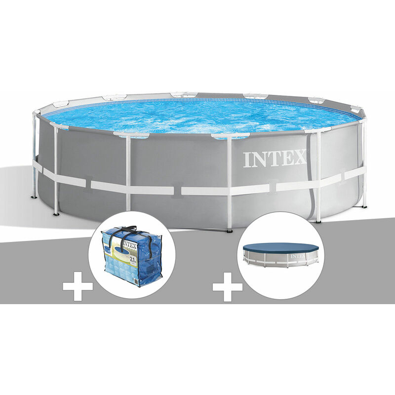Intex - Kit piscine tubulaire Prism Frame ronde 3,66 x 1,22 m + Bâche à bulles + Bâche de protection