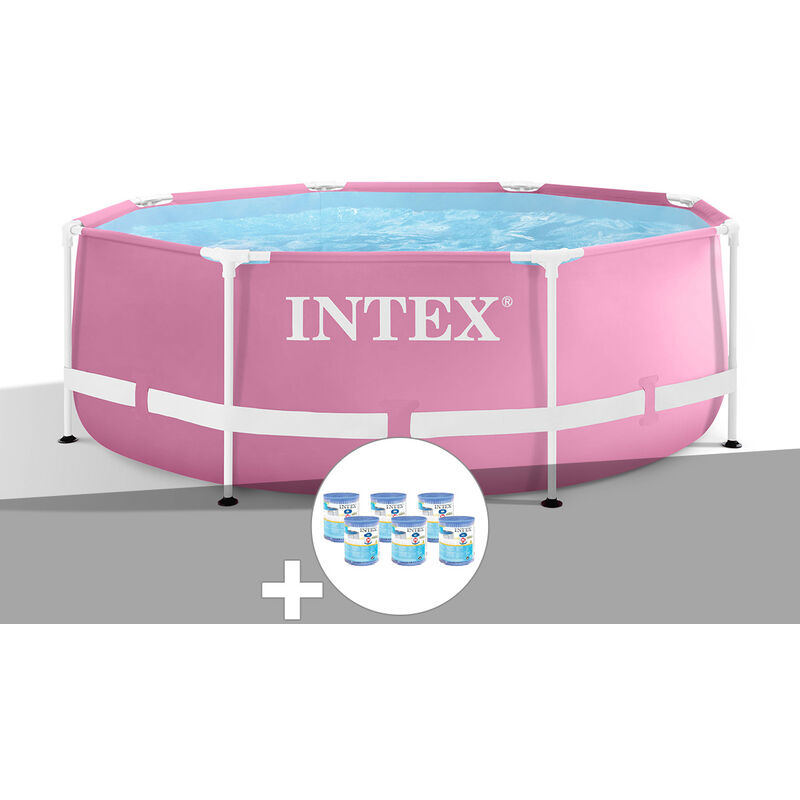 Kit piscine tubulaire Intex Metal Frame Pink ronde 2,44 x 0,76 m + 6 cartouches de filtration