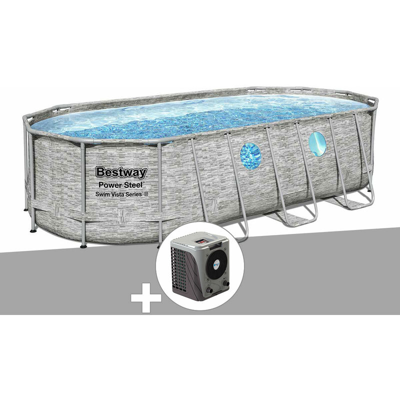 Kit piscine tubulaire ovale Bestway Power Steel SwimVista avec hublots 5,49 x 2,74 x 1,22 m + Pompe à chaleur