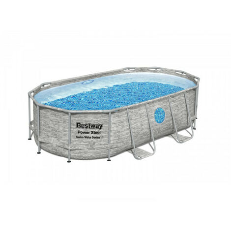 RAMROXX Piscine Hors Sol Tubulaire Bestway Power Steel Design Pierre 549x274x122 cm Épurateur à Cartouche de 5.678 l/h Bâche, Échelle