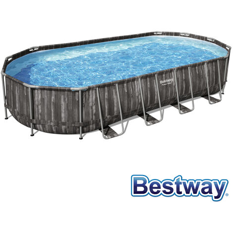 Piscine hors sol - BESTWAY - Ovale Power Steel Décor bois - 732 x 366 x 122 cm, filtre a cartouche, diffuseur Chemconnect
