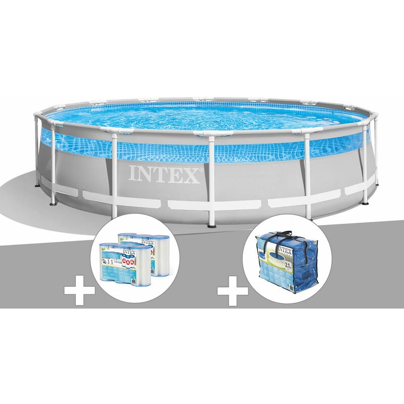 Kit piscine tubulaire Intex Prism Frame Clearview ronde 4,27 x 1,07 m + 6 cartouches de filtration + Bâche à bulles