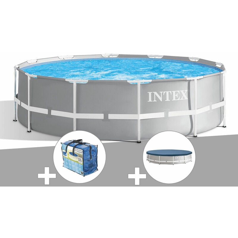 Intex - Kit piscine tubulaire Prism Frame ronde 3,66 x 0,99 m + Bâche à bulles + Bâche de protection