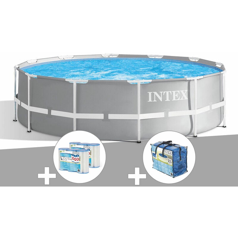 Intex - Kit piscine tubulaire Prism Frame ronde 3,66 x 0,99 m + Bâche à bulles + 6 cartouches de filtration