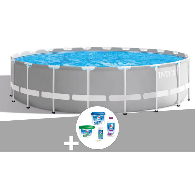 Intex - Kit piscine tubulaire Prism Frame ronde 6,10 x 1,32 m + Kit de traitement au chlore