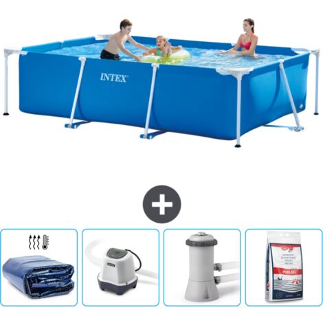 Piscine tubulaire rectangulaire 300x200x75 cm – PVC renforcé – Système d'eau salée Intex QS200 – Pompe à filtre 2271 l/h – Couverture solaire WAYS D'luxe