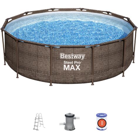 Piscine tubulaire ronde Ø 3,66 x 1 m aspect rotin STEEL PRO MAX de Bestway - Gris