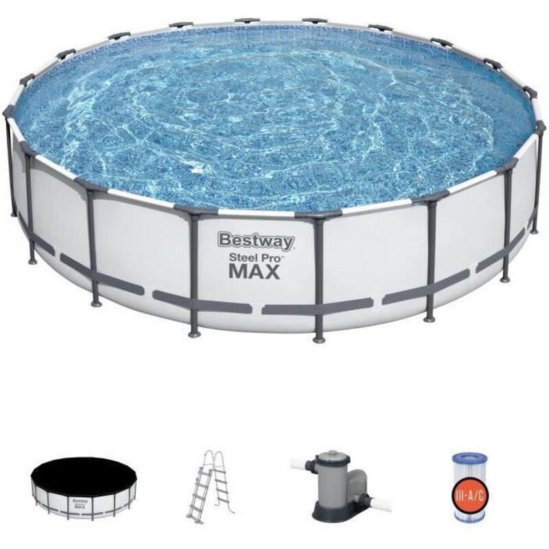 Bestway - destockage - Piscine tubulaire ronde Steel Pro Max 5,49 x 1,22 m - Gris Clair