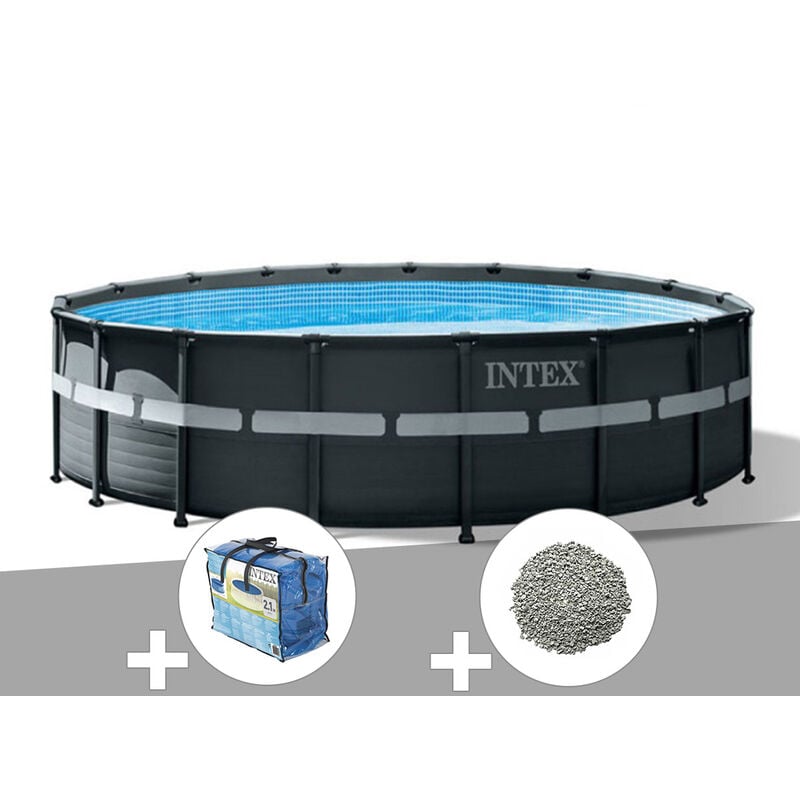 Kit piscine tubulaire Intex Ultra xtr Frame ronde 5,49 x 1,32 m + Bâche à bulles + 20 kg de zéolite