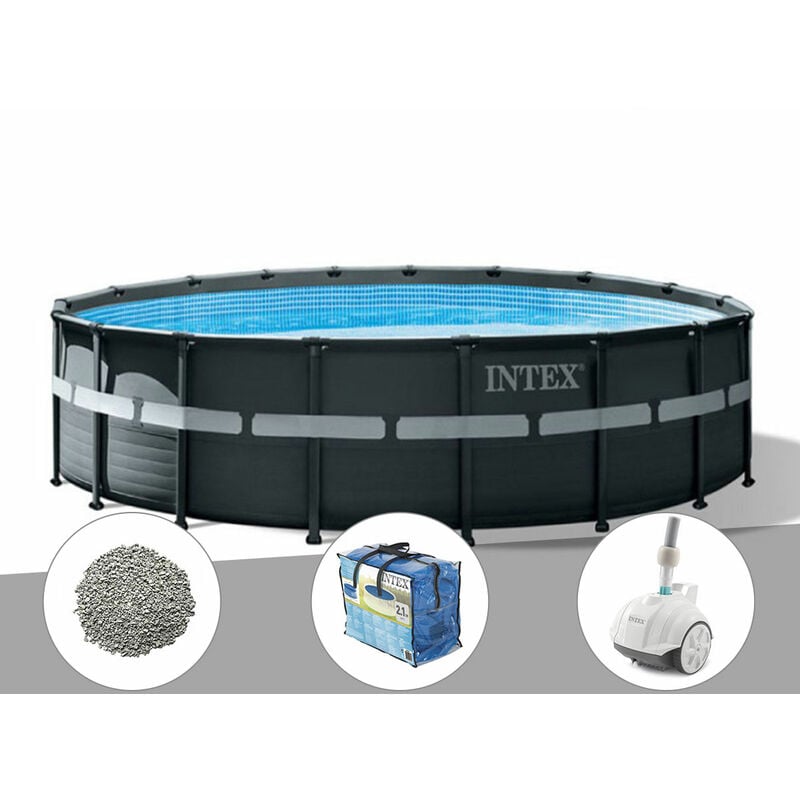 Intex - Kit piscine tubulaire Ultra xtr Frame ronde 5,49 x 1,32 m + Bâche à bulles + 20 kg de zéolite + Robot nettoyeur