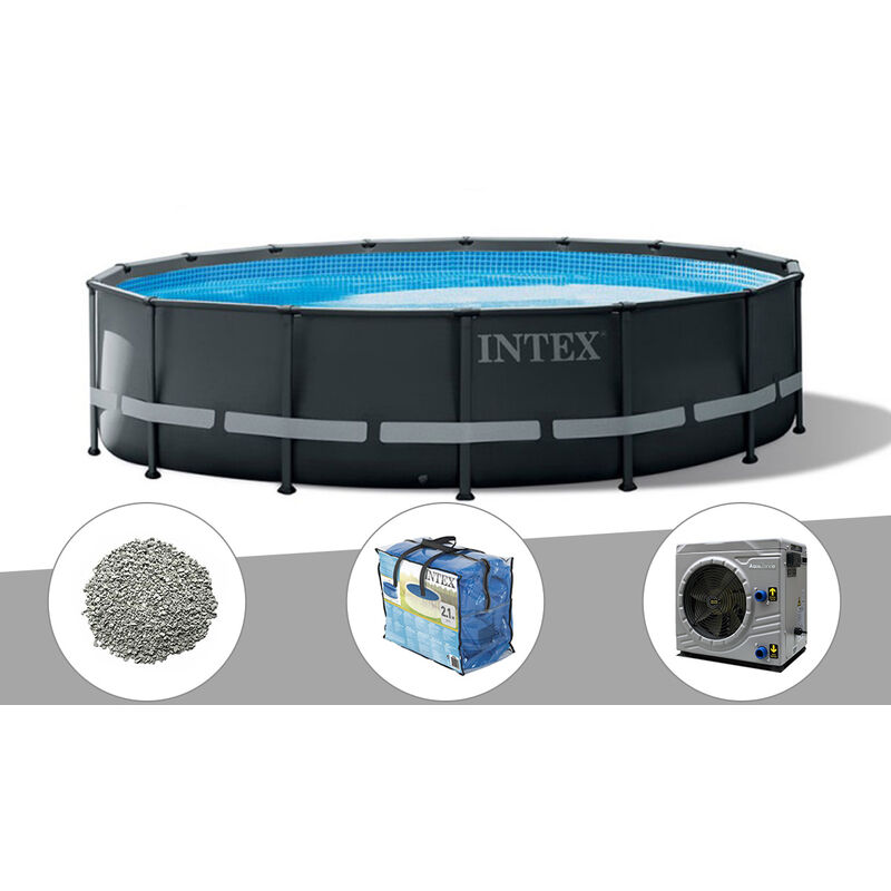 Intex - Kit piscine tubulaire Ultra xtr Frame ronde 4,88 x 1,22 m + Bâche à bulles + 20 kg de zéolite + Pompe à chaleur