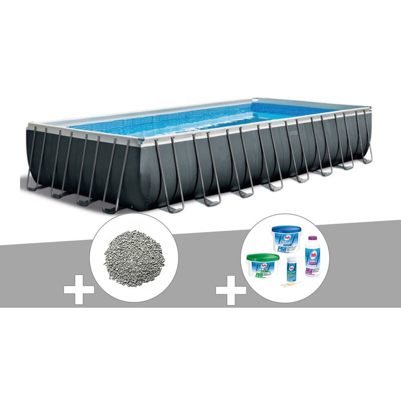 Kit piscine tubulaire Intex Ultra xtr Frame rectangulaire 9,75 x 4,88 x 1,32 m + 20 kg de zéolite + Kit de traitement au chlore