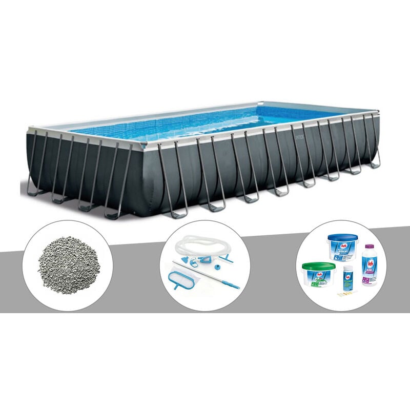 Kit piscine tubulaire Intex Ultra xtr Frame rectangulaire 9,75 x 4,88 x 1,32 m + 20 kg de zéolite + Kit de traitement au chlore + Kit d'entretien