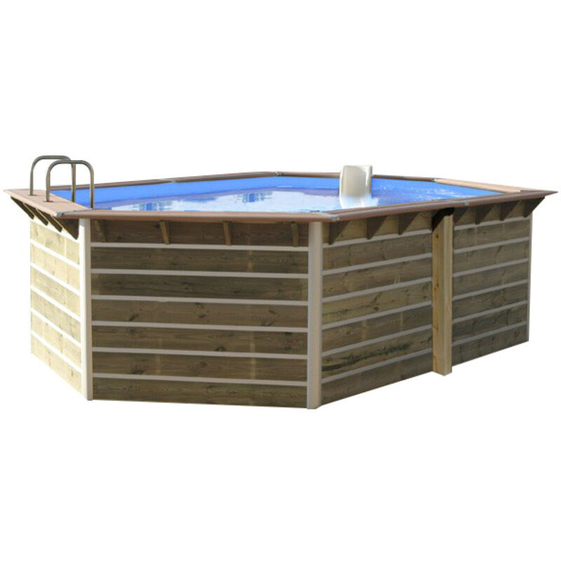 Piscine bois hexagonale 510x320x129 cm sabtang – montage rapide, filtration incluse, échelle inox/bois – structure pin traité classe iv – hors-sol ou