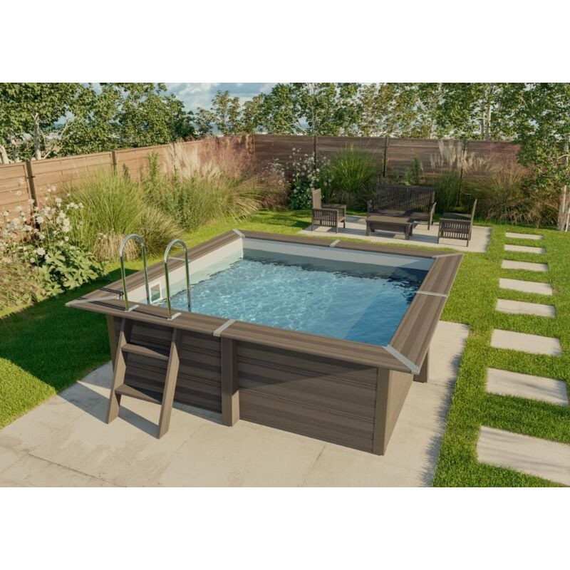 GRE - Piscine wpc Rhodes - enterrable Gris 326 x cm