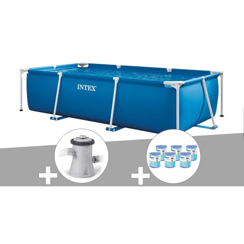 Intex - Kit piscine tubulaire rectangulaire 3,00 x 2,00 x 0,75 m + Filtration à cartouche + 6 cartouches de filtration