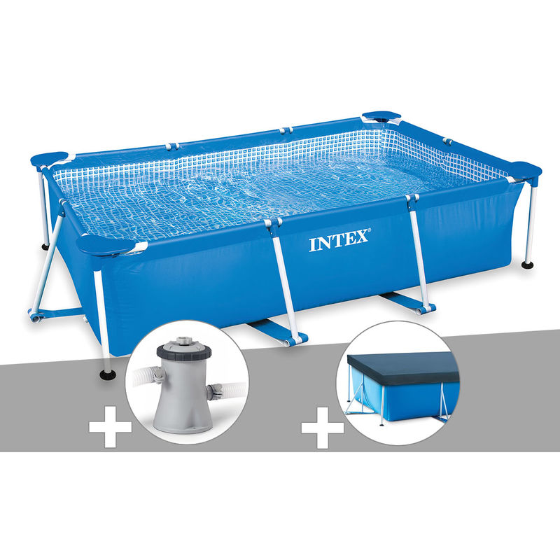 Kit piscine tubulaire rectangulaire Intex 3,00 x 2,00 x 0,75 m + Filtration à cartouche + Bâche de protection