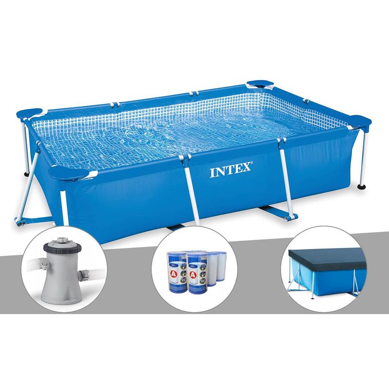 Kit piscine tubulaire rectangulaire Intex 3,00 x 2,00 x 0,75 m + Filtration à cartouche + 6 cartouches de filtration + Bâche de protection
